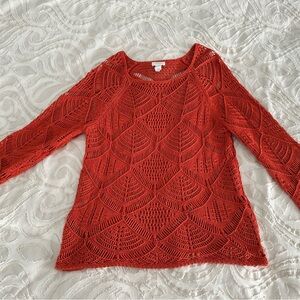 Chico’s Elegant Deep Coral Open Knit Sweater